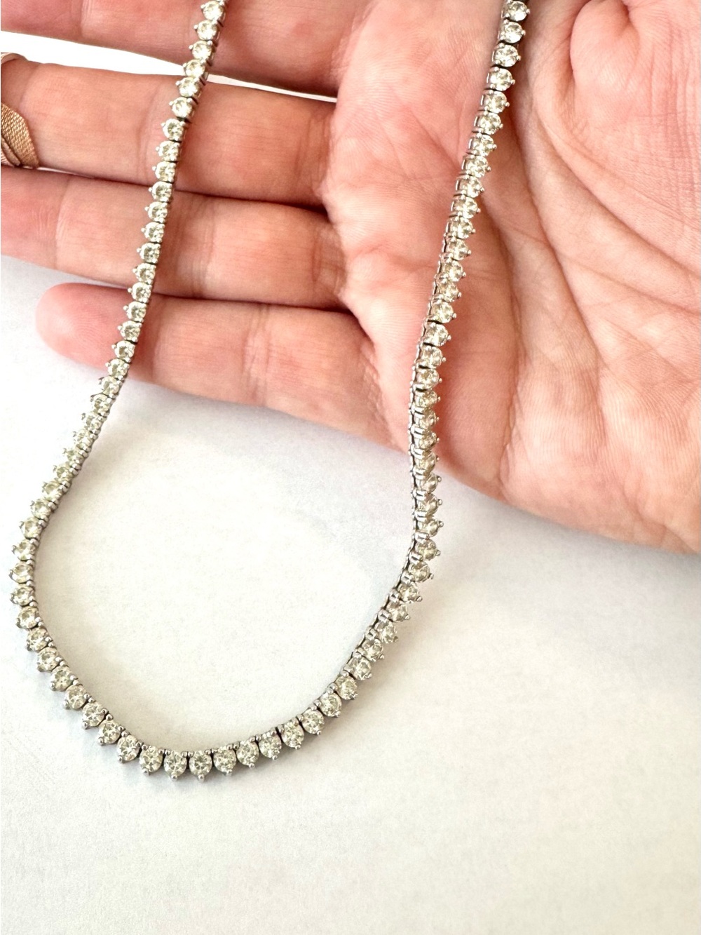 Vintage sterling silver graduated tennis necklace